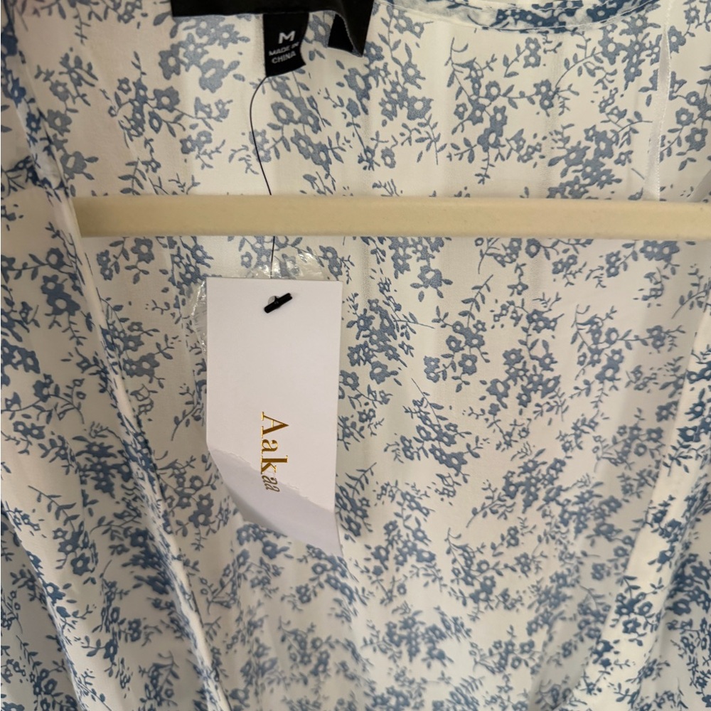 Aakaa Cream Blouse with Blue Floral Pattern